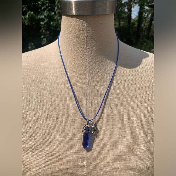 Handmade Cobalt Blue Resin Crystal Amulet Necklace & Elephant Charm - Picture 9 of 14